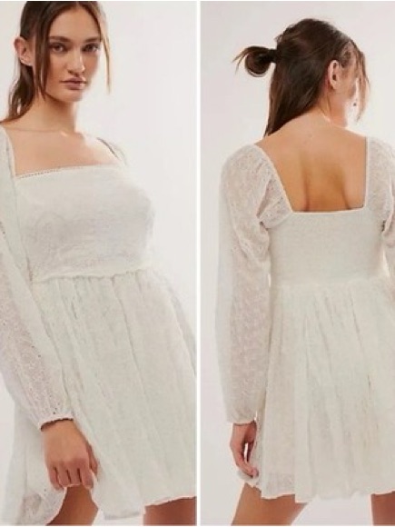 Free People White Malina Embroidered Eyelet Mini Dress Nwot